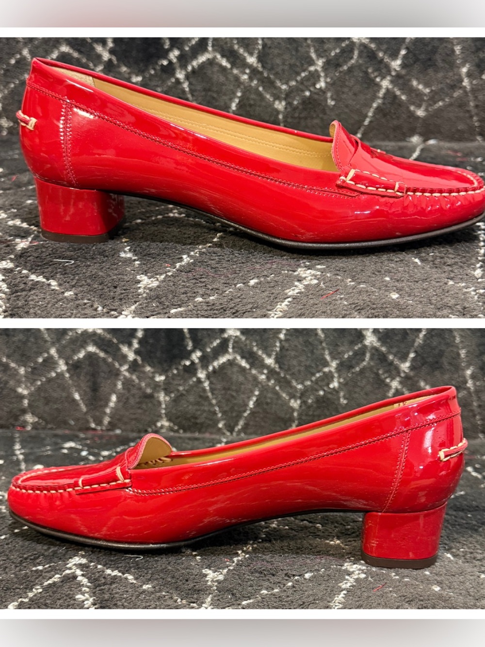 Salvatore Ferragamo Red Patent Leather Moccasin Block Heel Loafers - Picture 3 of 11
